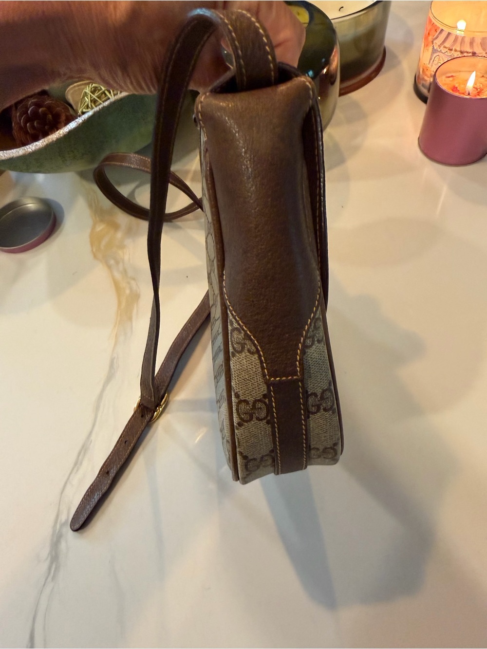 Gucci Beige GG Supreme Canvas Crossbody with Brown Leather Trim - Picture 3 of 9